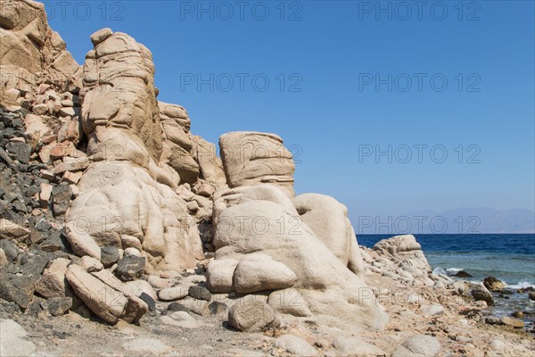 The coastline of the Red Sea and the mountains in the background. Egypt, the Sinai Peninsula, Dahab