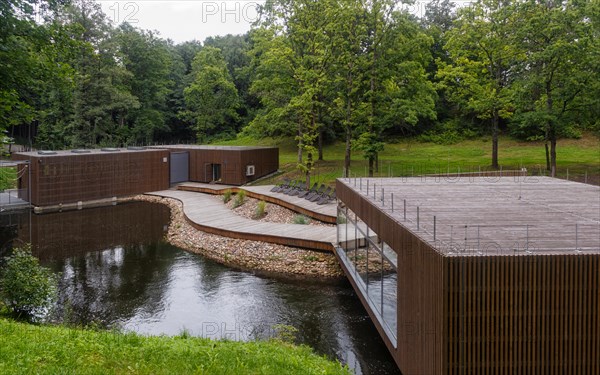 Modern pavilion for healthcare and aeroionotherapy in the city park of Druskininkai. Lithuania