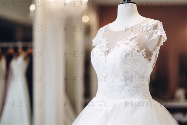 Wedding dress in bridal shop. KI generiert, generiert AI generated