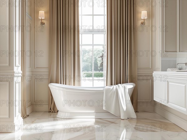 Bathtub in a luxury bathroom, AI generated