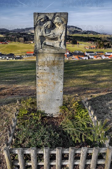 Stone relief, Way of the Cross station number 14 on the Buchenberg, Buchenberg, Allgaeu, Bavaria, Germany, Europe