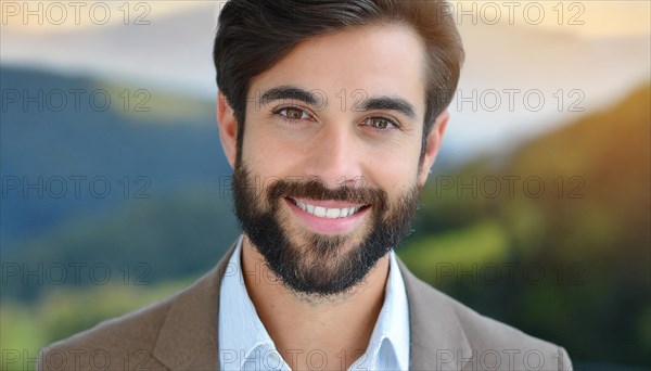 AI generated, human, people, man, men, bearded, love, affection, tenderness, family, Italian, 35, 40, years, attractive, attractive, one person, portrait, frontal, beautiful eyes, beautiful teeth, well-groomed, well-groomed man, smile, Italy, dark-haired, Italian man, Europe