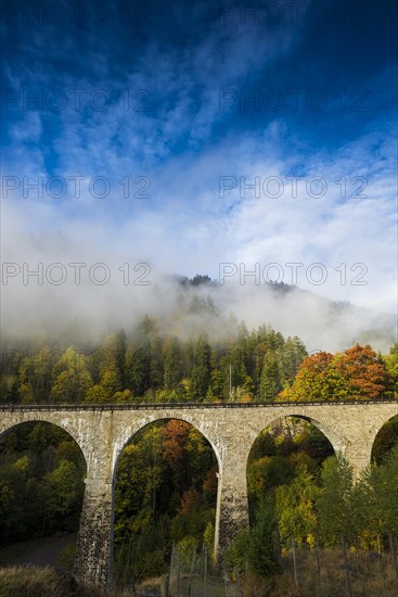 Railway bridge in the Ravenna Gorge, Hoellental in autumn, near Freiburg im Breisgau, Black Forest, Baden-Wuerttemberg, Germany, Europe