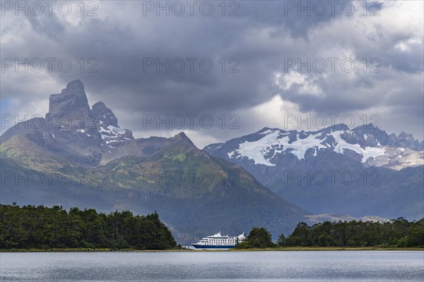 Cruise ship Stella Australis in the Avenue of Glaciers, Chilean Arctic, Patagonia, Chile, South America