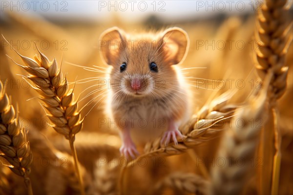Small cute mouse in grain field. KI generiert, generiert AI generated
