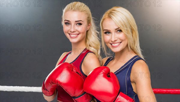 AI generated, woman, woman, 35, years, thai, thai, sport, boxing, gloves, thai boxing, muay thai, two people, portrait, athletic, fight, fighting, popular sport, thai boxer, boxing, boxing ring, blond, blonde, blonde, european