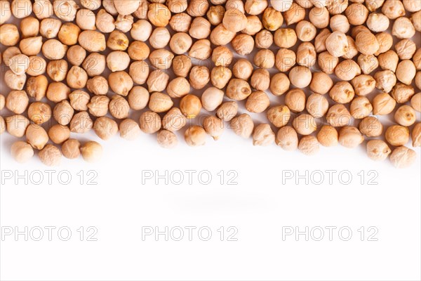 Texture of chickpeas isolated on white background. Top view