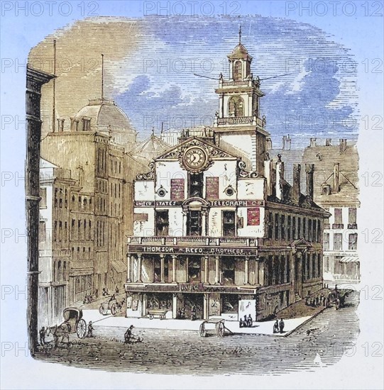 Boston Massachusetts, the Old State House in the 1870s. From American Pictures Drawn With Pen And Pencil by Rev Samuel Manning c. 1880, United States, America, Historic, digitally restored reproduction from a 19th century original, Record date not stated, North America