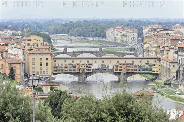 View of the Ponte Vecchio and the city of Florence from Monte alle Croci, Tuscany, Italy, Europe