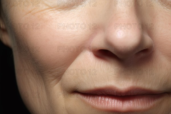 Close up of nasolabial folds around nose and mouth on middle aged womanKI generiert, generiert AI generated