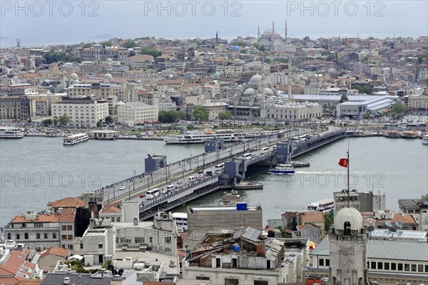 Galata Bridge, Golden Horn, View from the Galata Tower, Istanbul, European part, Turkey, Asia