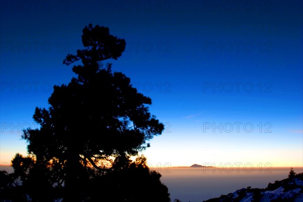 View from Roque de los Muchachos to mount Pico de Teide on Tenerife in the early morning, La Palma, Canary Islands, Spain, Europe