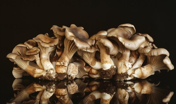Mushroom Pleurotus ostreatus on black background AI generated
