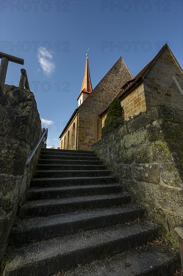 Staircase to St Egidienkirche, Beerbach, Middle Franconia, Bavaria, Germany, Europe