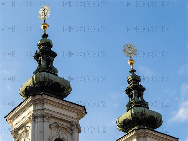 Church towers, Mariahilf Church, Graz, Styria, Austria, Europe
