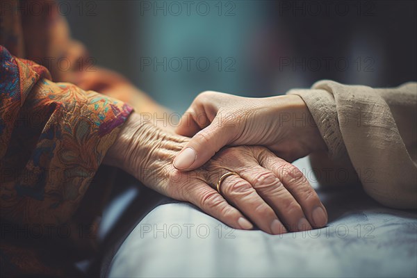 Young woman holding hand of elderly person. KI generiert, generiert AI generated