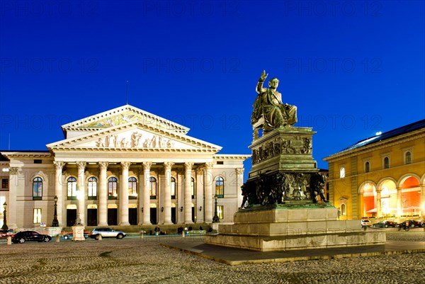 Max Joseph Platz Square and Statue of King Max Joseph and Bavarian National Theatre, Munich, Bavaria, Germany, Europe