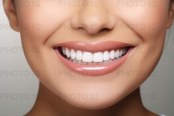 Woman's smiling mouth with straightw hite helathy teeth. KI generiert, generiert AI generated