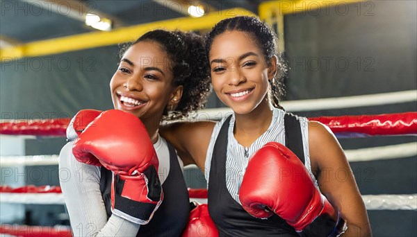 AI generated, woman, woman, 35, years, Thai, Thai, sport, boxing, gloves, Thai boxing, Muay Thai, two people, portrait, athletic, fight, fighting, popular sport, Thai boxer, boxing, boxing ring, African, African woman