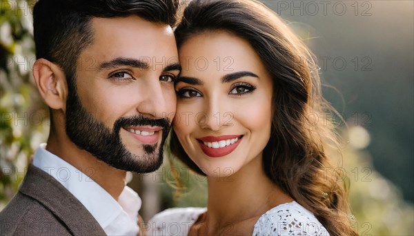 AI generated, human, people, man, men, bearded, dark-haired, woman, blond, blonde, brunette, woman, couple in love, love, affection, tenderness, family, Italian, German, 35, 40, years, German woman, attractive, attractive, two people, portrait, beautiful eyes, beautiful teeth, smile