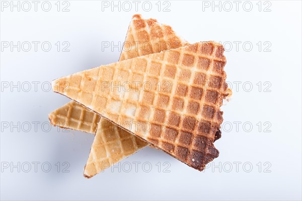 Waffle sandwiches with boiled condensed milk isolated on white background. closeup. top view