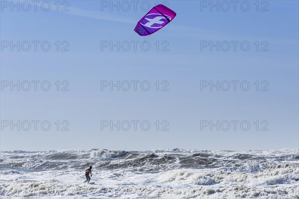 Kitesurfer, water sports, sea, surf, wind, umbrella, surfer, surfing, sport in the North Sea near Zandvoort, Netherlands