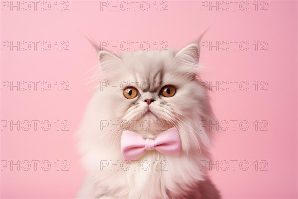 Persian cat with pink bow tie. KI generiert, generiert AI generated