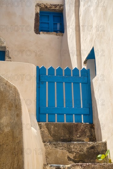 Colourful door in the narrow streets of Santorini, Cyclades, Greece, Europe