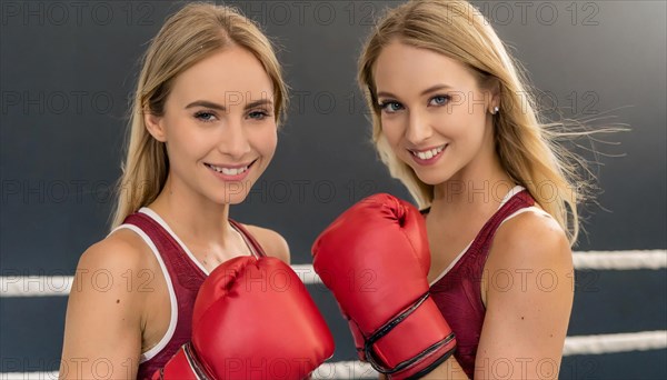 AI generated, woman, woman, 35, years, thai, thai, sport, boxing, gloves, thai boxing, muay thai, two people, portrait, athletic, fight, fighting, popular sport, thai boxer, boxing, boxing ring, blond, blonde, blonde, european