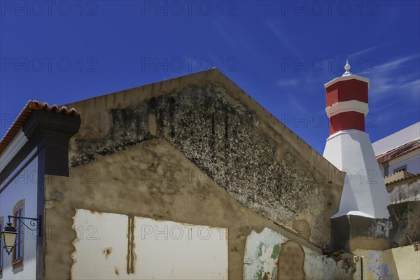 Old house facade with tower, village, mediterranean, facade, demolition, renovation, Monchique, Algarve, Portugal, Europe