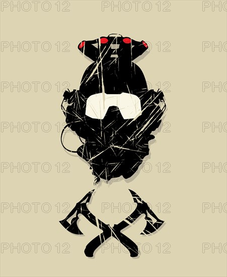 Special forces night vision goggles helmet and tactical tomahawks symbol, vector grunge effect