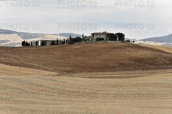 Harvested fields south of Siena, Crete Senesi, Tuscany, Italy, Europe