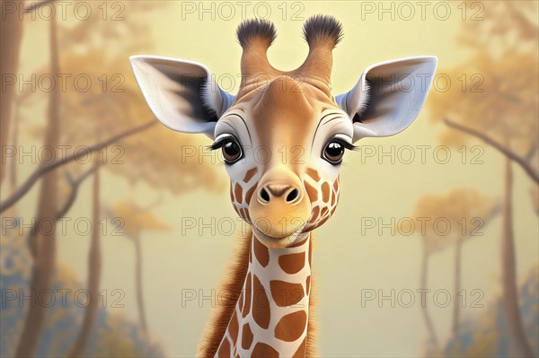 Funny little painted giraffe, portrait, coloured drawing, painting, AI generated, AI generated