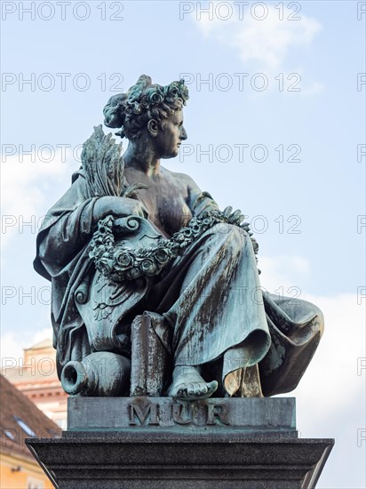Female figure representing the river Mur, Fountain of Archduke Johann, Main Square, Graz, Styria, Austria, Europe