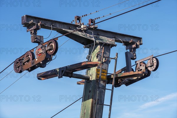 Mast of a disused ski lift on the Buchenberg, Buchenberg, Allgaeu, Bavaria, Germany, Europe