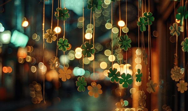 Green clover leaves with bokeh background, vintage tone. AI generated