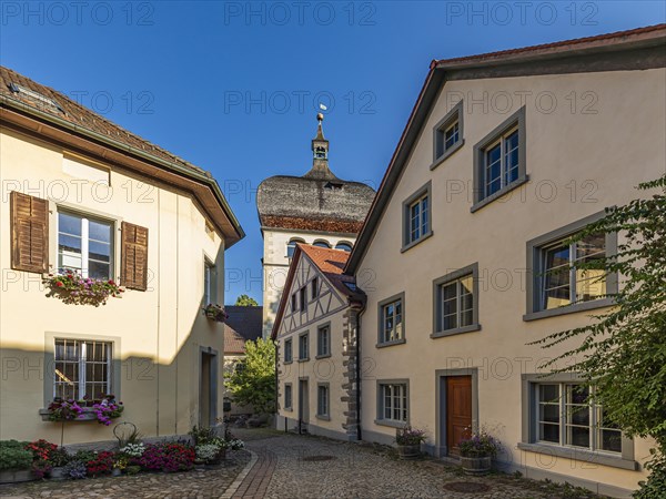 Alley and St Martin's Tower in the Upper Town, Old Town, Bregenz, Lake Constance, Vorarlberg, Austria, Europe