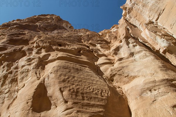 White canyon with yellow rocks, sunny day. Egypt, desert, the Sinai Peninsula, Nuweiba, Dahab