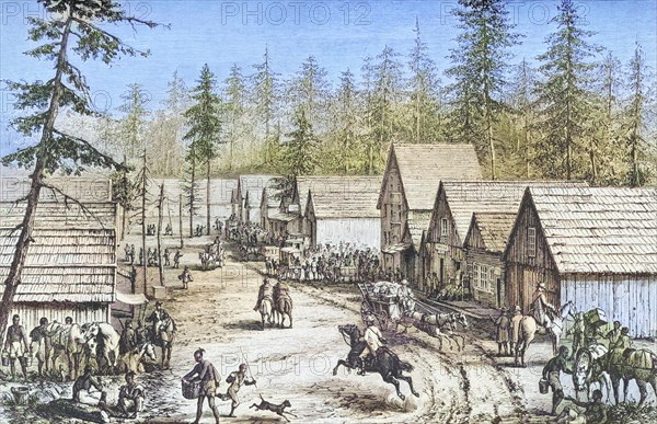 Street scene in Cisco Station, California in the 1870s. From American Pictures Drawn With Pen And Pencil by Rev Samuel Manning c. 1880, United States, America, Historic, digitally restored reproduction from a 19th century original, Record date not stated, North America