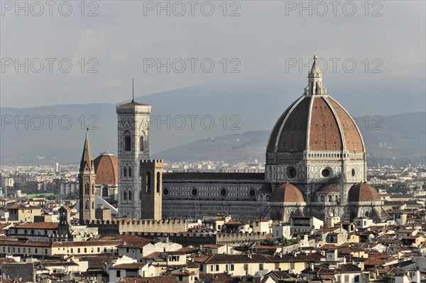 City panorama with Santa Maria del Fiore Cathedral, view from Monte alle Croci, Florence, Tuscany, Italy, Europe