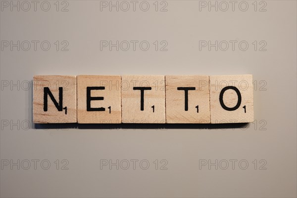 Netto lettering, wooden letters, North Rhine-Westphalia, Germany, Europe