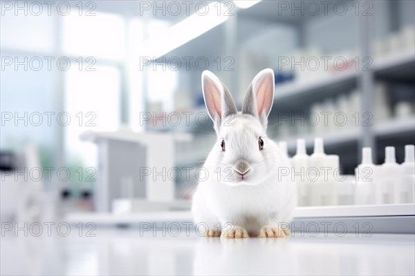 White bunny in medical research laboratory. KI generiert, generiert AI generated