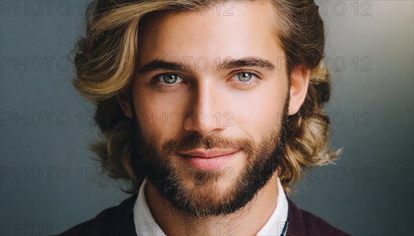 AI generated, human, people, man, men, bearded, love, affection, tenderness, family, Italian, 35, 40, years, attractive, attractive, one person, portrait, frontal, beautiful eyes, beautiful teeth, well-groomed, well-groomed man, smile, Italy, dark-haired, Italian man, Europe