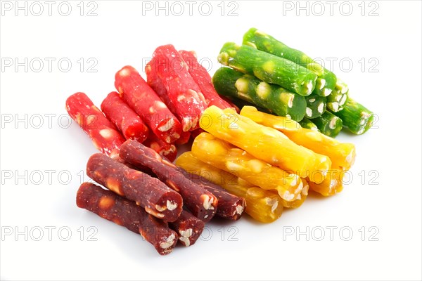 Set of various traditional turkish delight (rahat lokum) isolated on white background. side view, close up