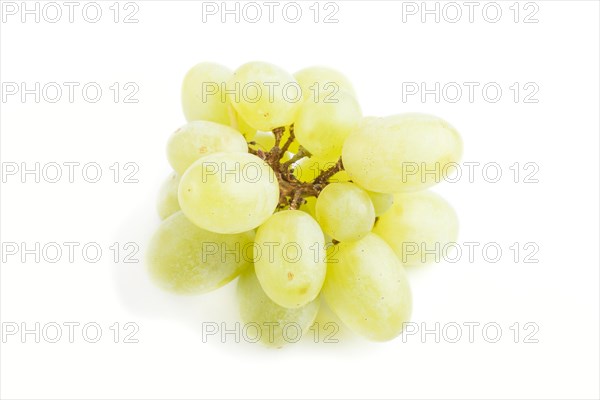 Green grapes isolated on white background. Side view, close up