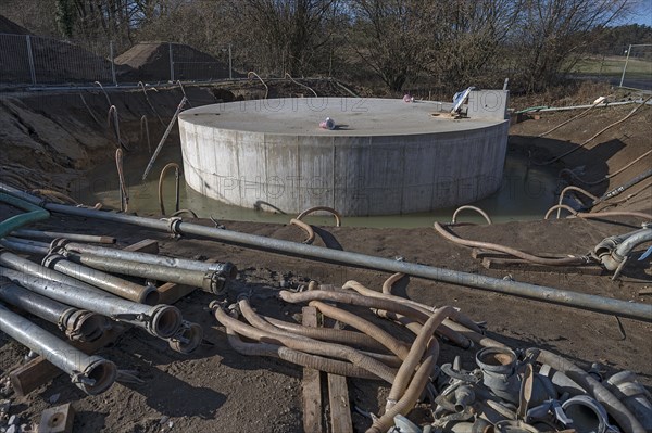 Construction of a new extinguishing water reservoir, Neunhof near Lauf an der Pegnitz, Middle Franconia, Bavaria, Germany, Europe