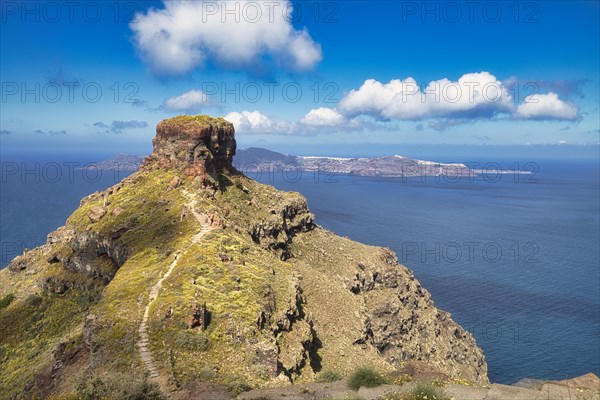 The rock Skaros, Fira, Santorini, Cyclades, Greece, Europe