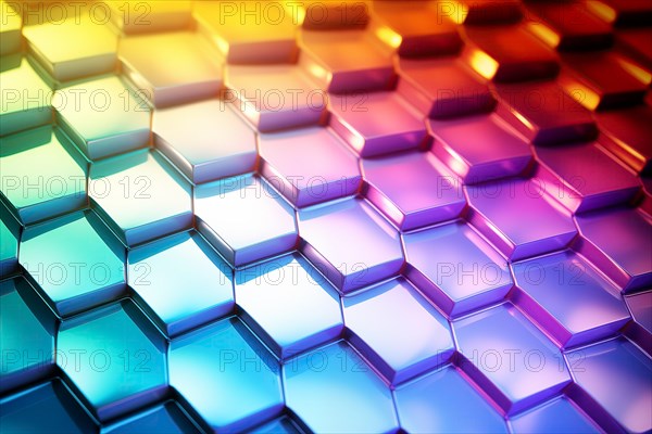 Gradient honeycomb pattern illuminated with vibrant colors. Ideal for backgrounds, wallpapers, and abstract designs, AI generated