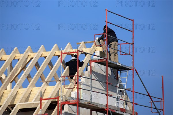 Carpentry work on a residential building under construction