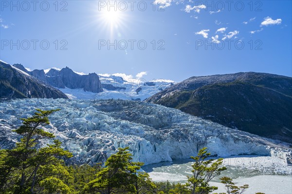 Ice and crevasses at Pia Glacier, Alberto de Agostini National Park, Avenue of Glaciers, Chilean Arctic, Patagonia, Chile, South America